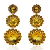 Michael Nash Jewelry Women's Gold / Yellow / Orange Triple Round Crystal Topaz Drop Earrings Surrounded By Round Topaz St