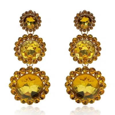 Michael Nash Jewelry Women's Gold / Yellow / Orange Triple Round Crystal Topaz Drop Earrings Surrounded By Round Topaz St