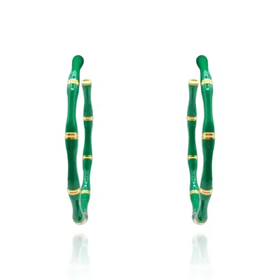Michael Nash Jewelry Women's Green And Gold Bamboo Hoops
