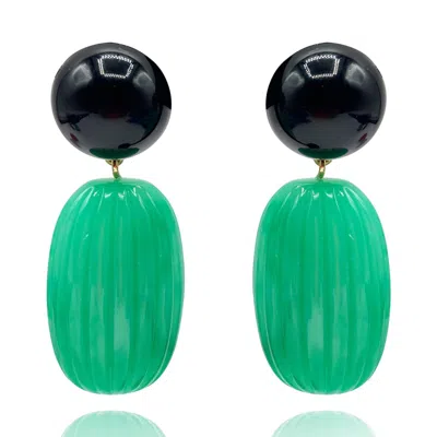 Michael Nash Jewelry Women's Green / Black Arabella Black Onyx And Jade Resin Clip Earrings