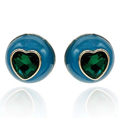 Michael Nash Jewelry Women's Green / Blue Blue Resin And Emerald Heart Crystal Button Earrings
