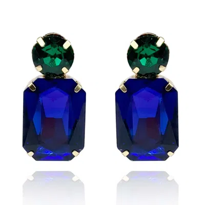 Michael Nash Jewelry Women's Green / Blue Dark Sapphire Crystal Ocatgon And Emerald Round Stone Drop Earrings In Multi