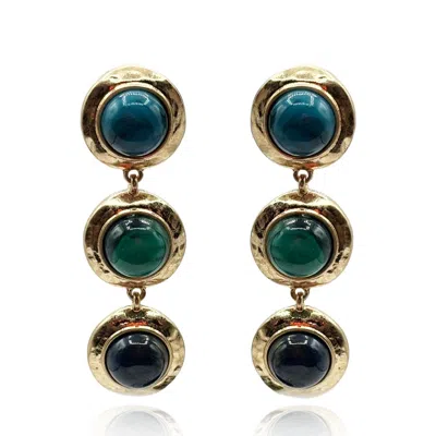 Michael Nash Jewelry Women's Green / Blue Flora Three Stone Turquoise And Malachite Resin Pierced Earrings In Multi