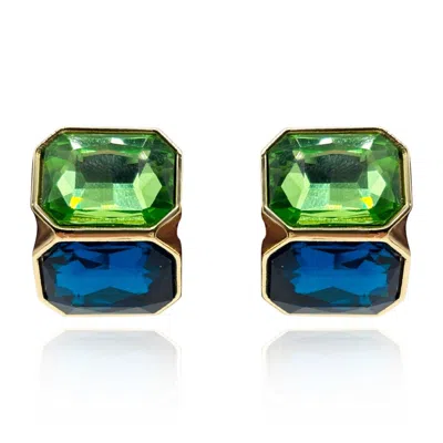 Michael Nash Jewelry Women's Green / Blue Peridot And Sapphire Double Stone Clip Earrings