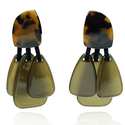Michael Nash Jewelry Women's Green / Brown / Black Tortoise Resin Top Earrings With Green Resin Drops In Multi