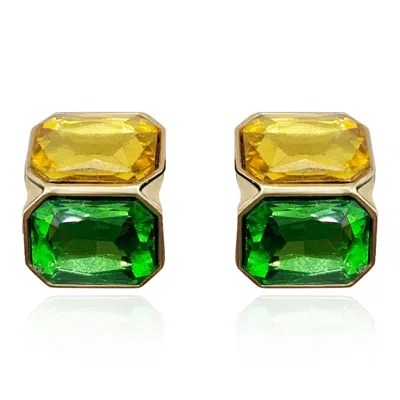 Michael Nash Jewelry Women's Green / Brown Topaz And Emerald Double Stone Clip Earrings