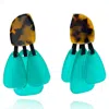 Michael Nash Jewelry Women's Green / Brown Tortoise Resin Top Earrings With Emerald Green Resin Drops