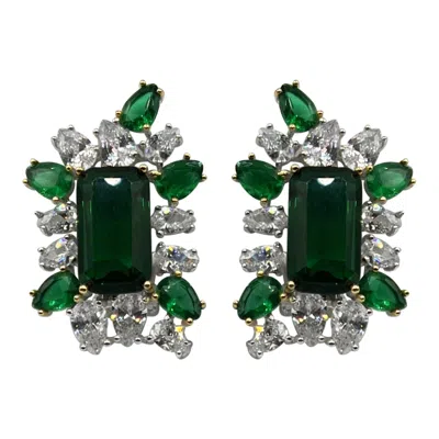 Michael Nash Jewelry Women's Green Emerald Sterling Silver Octagon Clip On Earrings