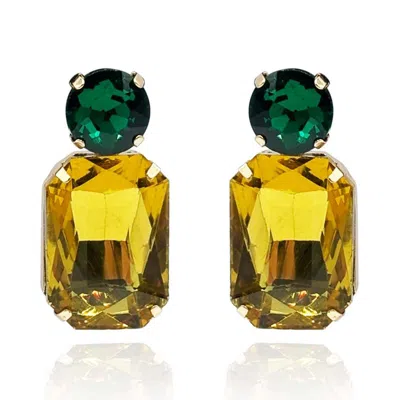 Michael Nash Jewelry Women's Green / Gold / Brown Topaz Crystal Ocatgon And  Emerald Round Stone Drop Earrings In Multi