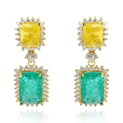 Michael Nash Jewelry Women's Green / Gold Canary And Emerald Crystal Clip On Earrings In Gold Plated Brass In Multi