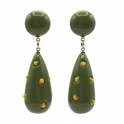 Michael Nash Jewelry Women's Green Kathryn Olive And Yellow Polka Dot Drop Earring