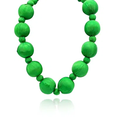 Michael Nash Jewelry Women's Green Large Emerald Silk Covered Wood Bead Necklace
