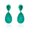 Michael Nash Jewelry Women's Green Large Pear Double Emerald Cubic Zirconai And Sterling Silver Drop Clip On Earrings