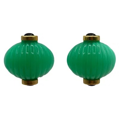 Michael Nash Jewelry Women's Green Luisa Carved Jade And Black Onyx Resin Omega Pierced Earrings