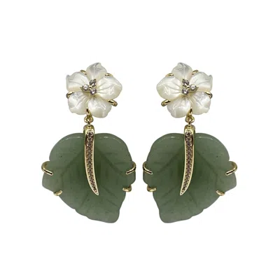 Michael Nash Jewelry Women's Green Mother Of Pearl Flower Sterling Silver Vermeil Earrings With Jade Leaf Drop