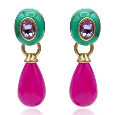 Michael Nash Jewelry Women's Green / Pink Charlotte Malchite And Fuschia Resin Pierced Removable Drop In Multi
