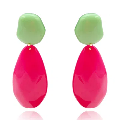 Michael Nash Jewelry Women's Green / Pink / Purple Celadon And Fuschia Pebble Resin Earrings