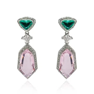 Michael Nash Jewelry Women's Green / Pink / Purple Emerald And Pink Cubic Zirconium Drop Earrings