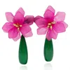 Michael Nash Jewelry Women's Green / Pink / Purple Fuschia Resin Floral Clip On Earring With Green Drop