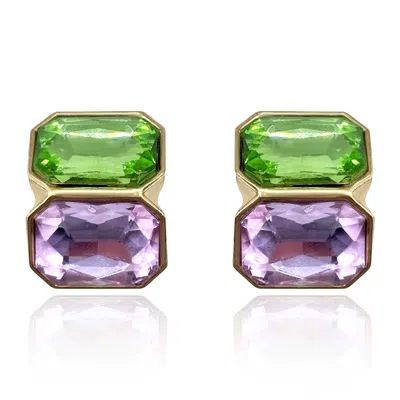 Michael Nash Jewelry Women's Green / Pink / Purple Peridot And Light Amethyst Double Stone Clip Earrings