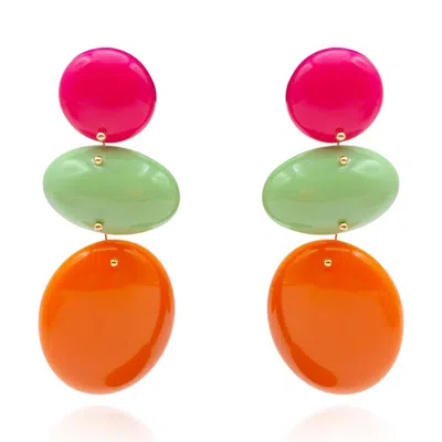 Michael Nash Jewelry Women's Green / Pink / Purple Triple Drop Resin Pink And Green And Orange Drop Earrings