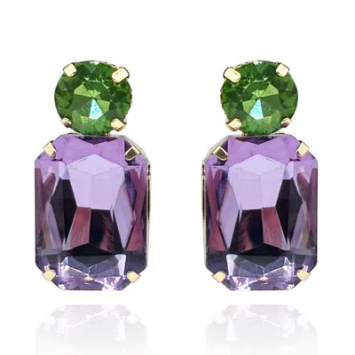 Michael Nash Jewelry Women's Green / Purple Light Amethyst Crystal Ocatgon And Peridot Round Stone Drop Earrings In Multi