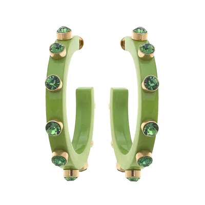 Michael Nash Jewelry Women's Green Resin Hoop Earrings Adorned With Green Crystal Stones
