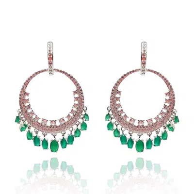 Michael Nash Jewelry Women's Green Rhodium Plated Cubic Zirconium Emerald And Diamond Drops