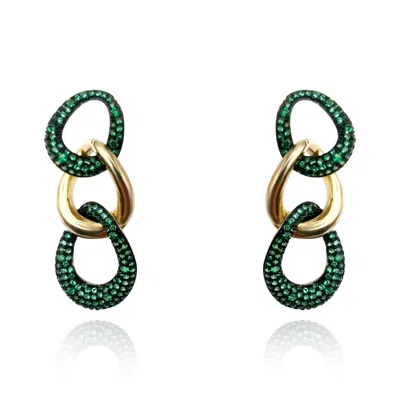 Michael Nash Jewelry Women's Green Sterling Silver Vermeil Link Earrings With Emerald Pave