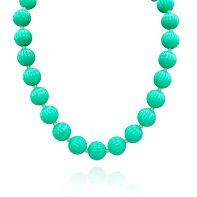 Michael Nash Jewelry Women's Green Vicenza Jade Carved Seventeen And Half Inches Melon Bead Necklace