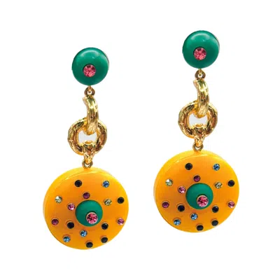 Michael Nash Jewelry Women's Green / Yellow Isabella Jade And Amber Resin Pierced Drop Earrings In Multi