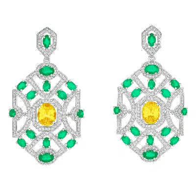 Michael Nash Jewelry Women's Green / Yellow Norma Emerald And Canary Cubic Zirconium Deco Earrings