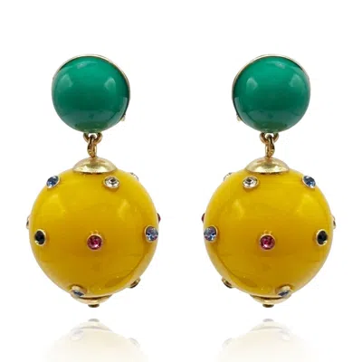 Michael Nash Jewelry Women's Green / Yellow Valentina Jade And Amber Resin Studded Pierced Earrings In Multi
