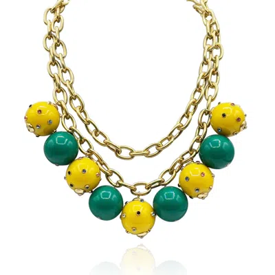 Michael Nash Jewelry Women's Green / Yellow Valentina Studded Amber And Jade Studded Ball Necklace In Multi