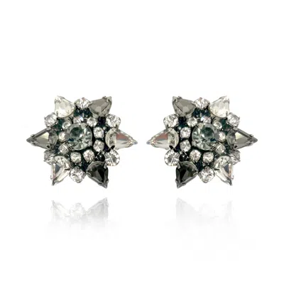 Michael Nash Jewelry Women's Grey / Silver Large Clip Earring With Black Diamond And Crystal Multi-stones In Gray