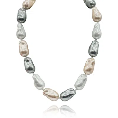 Michael Nash Jewelry Women's Grey / White Multi Color Glass Knotted Baroque Pearl Necklace