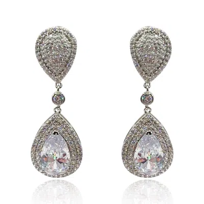 Michael Nash Jewelry Women's Grey / White / Silver Cubic Zirconium Pear Shape Drop Clip On Earrings