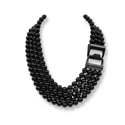 Michael Nash Jewelry Women's Irena Four Strand Black Resin Bead Nesting Necklace With Black Matte Clasp