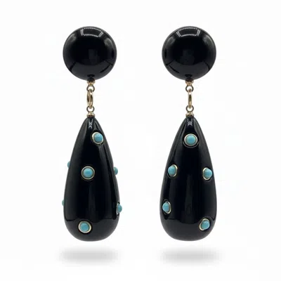 Michael Nash Jewelry Women's Kathryn Black And Turquoise Drop Polka Dot Earrings