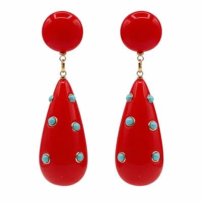 Michael Nash Jewelry Women's Kathryn Red And Turquoise Drop Polka Dot Earrings