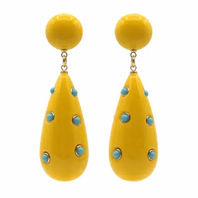 Michael Nash Jewelry Women's Kathryn Yellow And Turquoise Drop Polka Dot Earrings