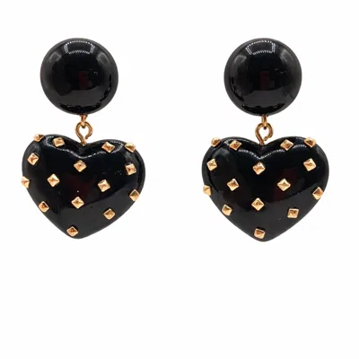 Michael Nash Jewelry Women's Lavinia Black Resin Studded Heart Drop Earrings