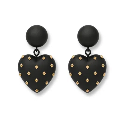 Michael Nash Jewelry Women's Lavinia Matte Black Resin Studded Heart Drop Earrings