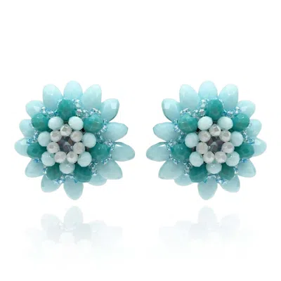 Michael Nash Jewelry Women's Light Blue Button Faceted Glass Bead Clip On Earring