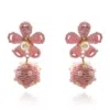 Michael Nash Jewelry Women's Light Pink Rattan Floral Earrings With Pearl Studded Drops In Pink