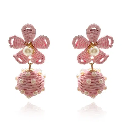 Michael Nash Jewelry Women's Light Pink Rattan Floral Earrings With Pearl Studded Drops
