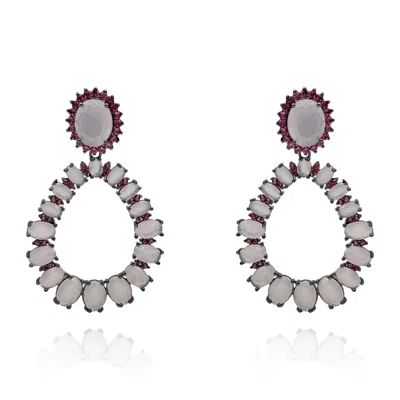 Michael Nash Jewelry Women's Light Rose And Pink Ruby Drop Set In Black Rhodium