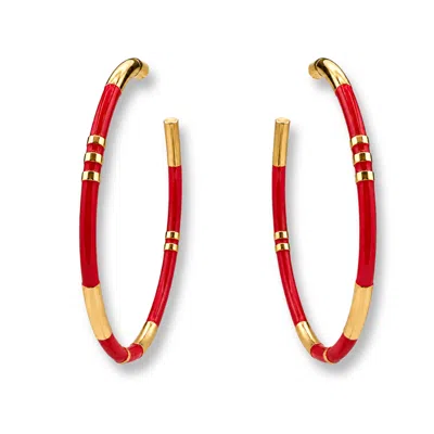 Michael Nash Jewelry Women's Mallory Red And Gold Stripe Hoop Earrings