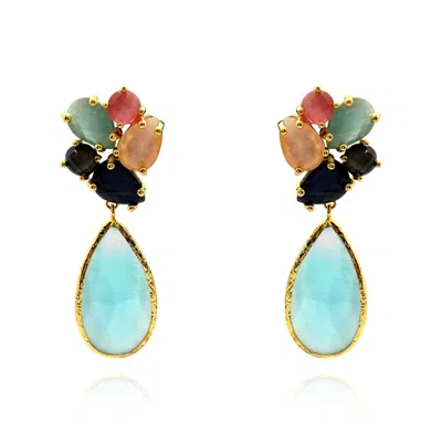 Michael Nash Jewelry Women's Multi-color Cat's Eye Pierced Earrings With Aqua Blue Drop