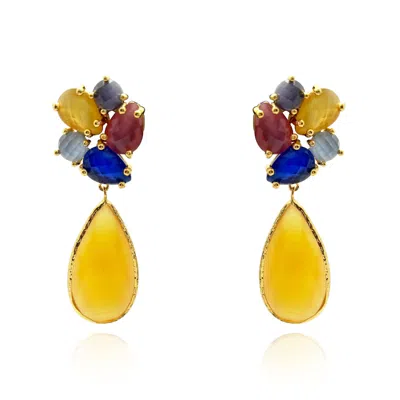 Michael Nash Jewelry Women's Multi-color Cat's Eye Pierced Earrings With Yellow Amber Drop